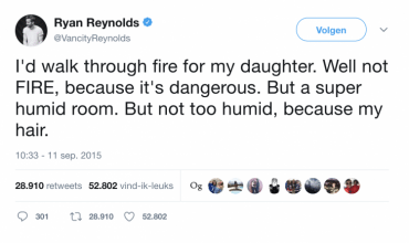 Acteur Ryan Reynolds is misschien wel de allergrappigste vader ter wereld