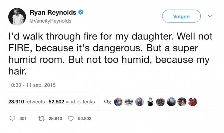 Acteur Ryan Reynolds is misschien wel de allergrappigste vader ter wereld