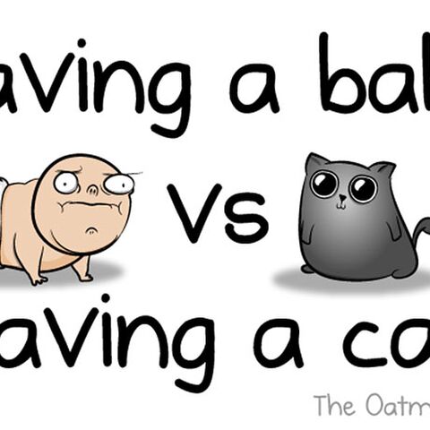 Illustratie bij: Een baby hebben versus een kat… (Wahaahaa!!)