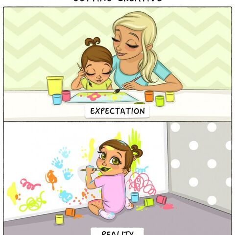 Illustratie bij: Verwachtingen vs realiteit – fijne cartoons over het leven