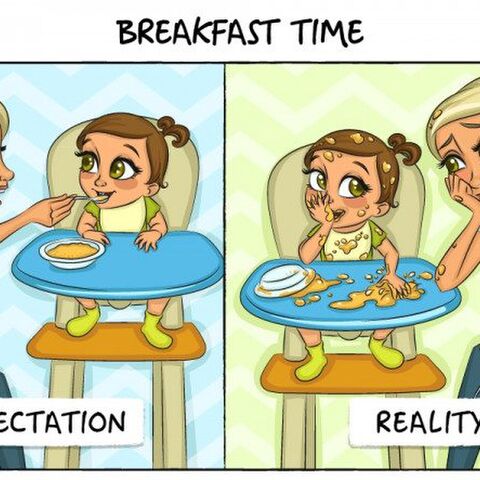 Illustratie bij: De verwachtingen vs. de realiteit van het ouderschap in 9 illustraties