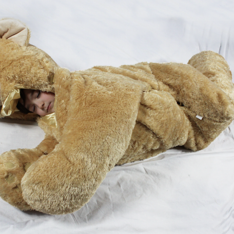 Illustratie bij: Deze slaapzak heeft de vorm van een teddybeer, en wij willen hem (ahum, voor ons kind)!