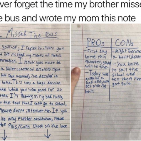 Illustratie bij: Jongen mist de bus en schrijft hilarisch overtuigend briefje aan zijn moeder