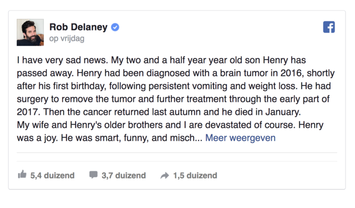 Komiek Rob Delaney deelt verschrikkelijk nieuws over zijn 2-jarige zoontje