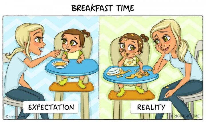 De verwachtingen vs. de realiteit van kinderen krijgen in 9 illustraties