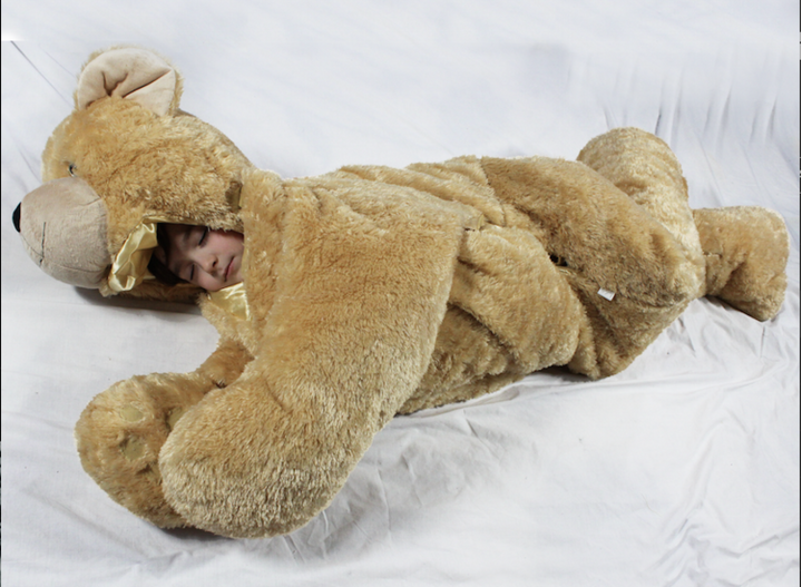 Deze slaapzak heeft de vorm van een teddybeer, en wij willen hem (ahum, voor ons kind)!