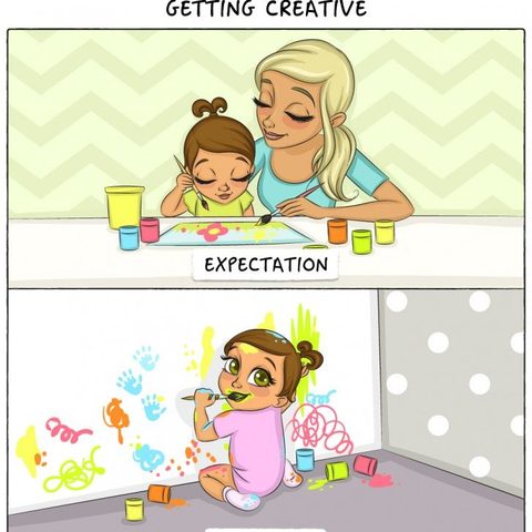 Illustratie bij: Verwachtingen vs realiteit – fijne cartoons over het leven